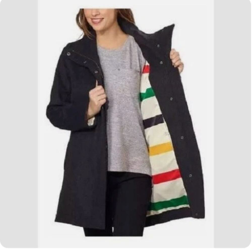 Pendleton Campbell virgin wool vintage black winter coat hooded zipper women's S